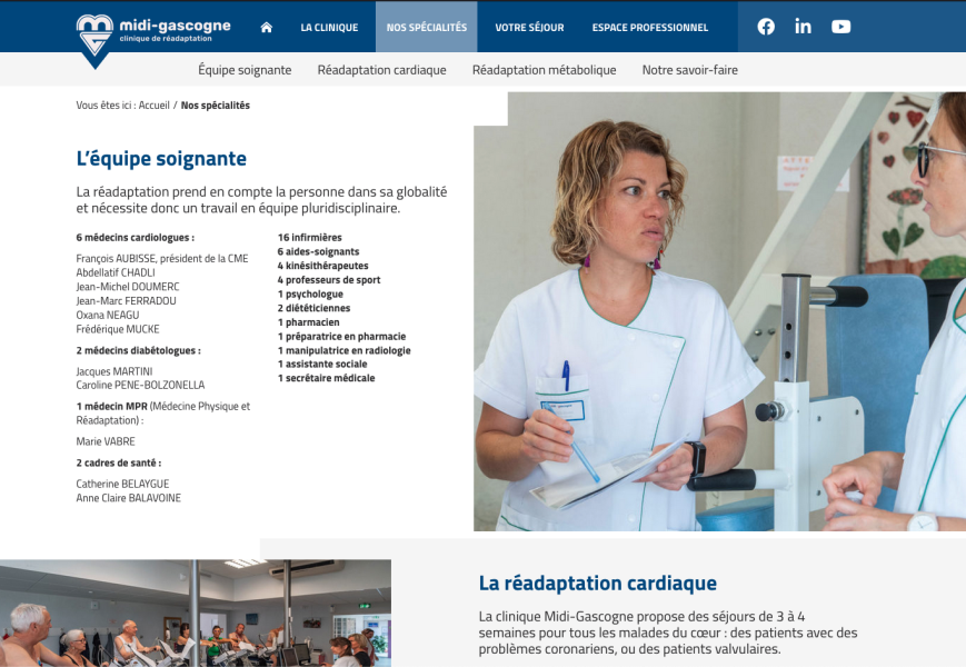 Pae spécialité du site internet (wordpress) de la clinique Midi-gascogne